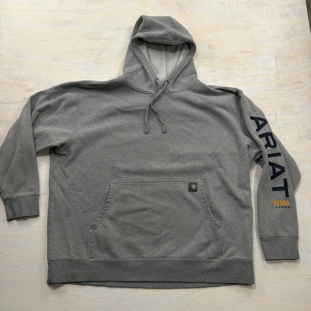 Ariat Hoodie Rebar Water Repellent Logo Sleeve Gray Mens XXL